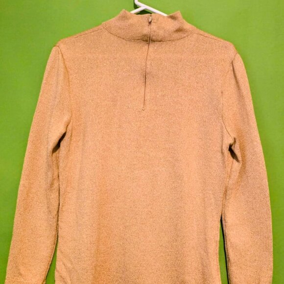 St. John Metallic Gold Mock Neck Sweater L - Picture 7 of 9